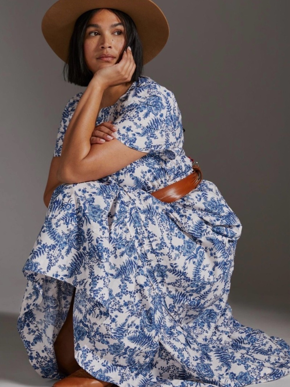 Anthropologie Blue & White Floral Maxi Dress